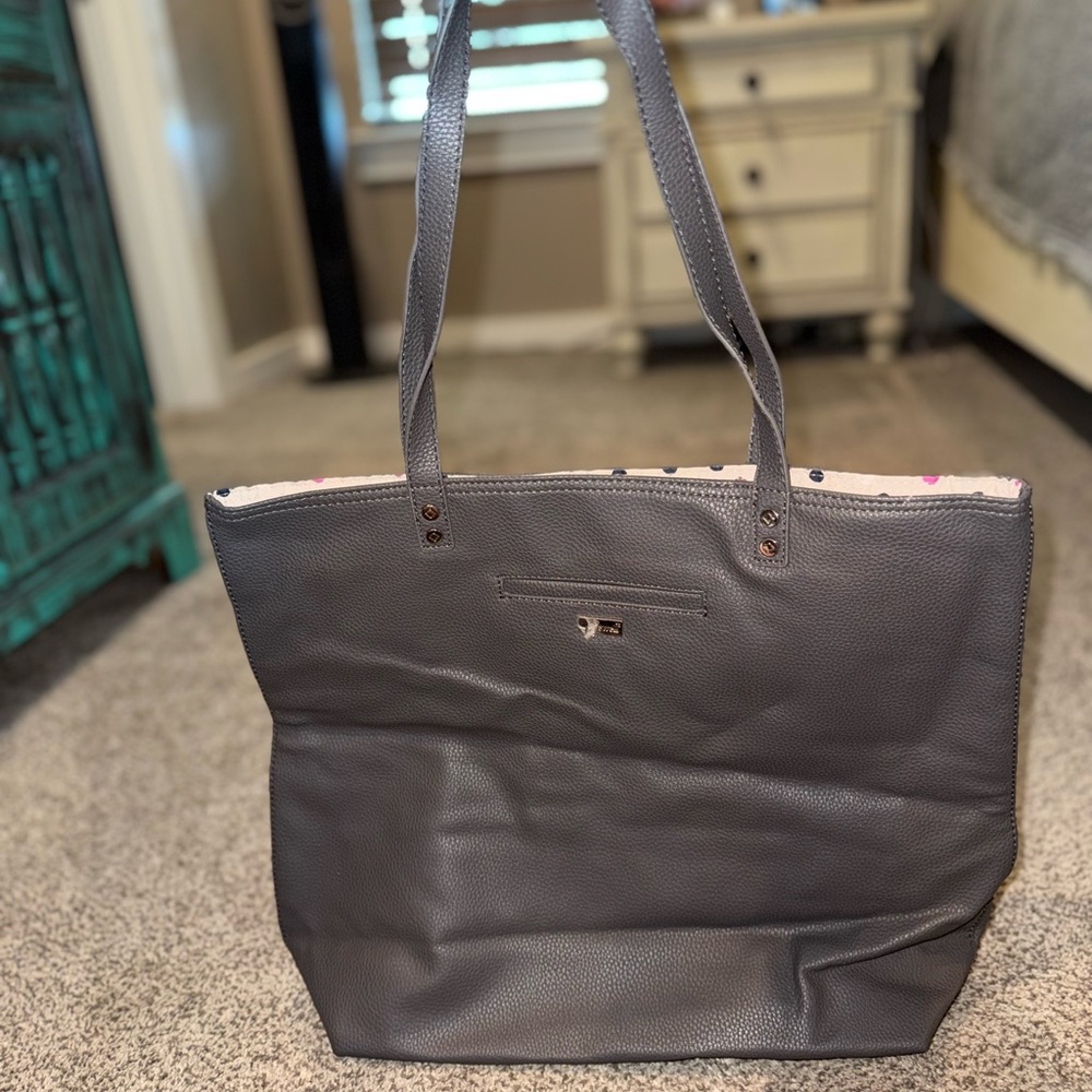 Thirty-One Gray Leather Tote Bag